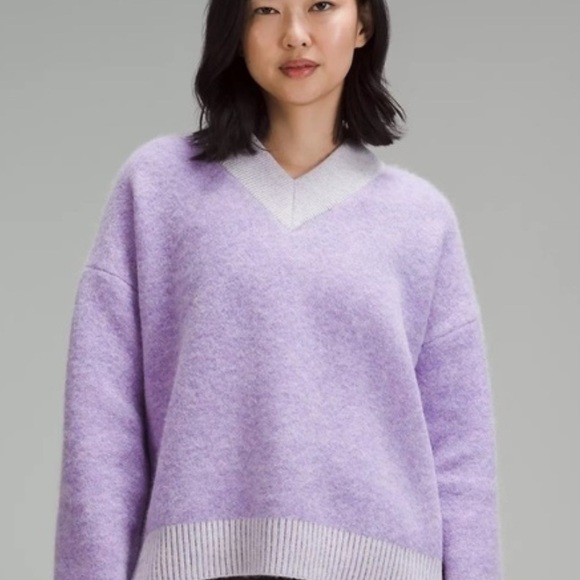 NWOT Lululemon Alpaca Wool-Blend V-Neck Sweater Heathered Digital Lavender - Picture 4 of 7